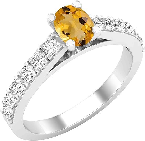 Dazzlingrock Collection 6X4 mm Oval Gemstone & Round White Diamond Ladies Bridal Engagement Ring,... | Amazon (US)