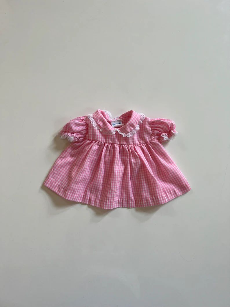 Vintage Pink Gingham Baby Dress Newborn Baby Girl Vintage Summer Baby Girl Pink Dress with Collar | Etsy (US)