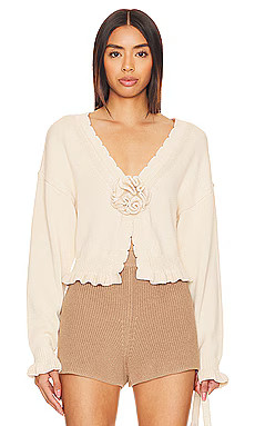 Tularosa Jovien Rosette Cardigan in Beige from Revolve.com | Revolve Clothing (Global)