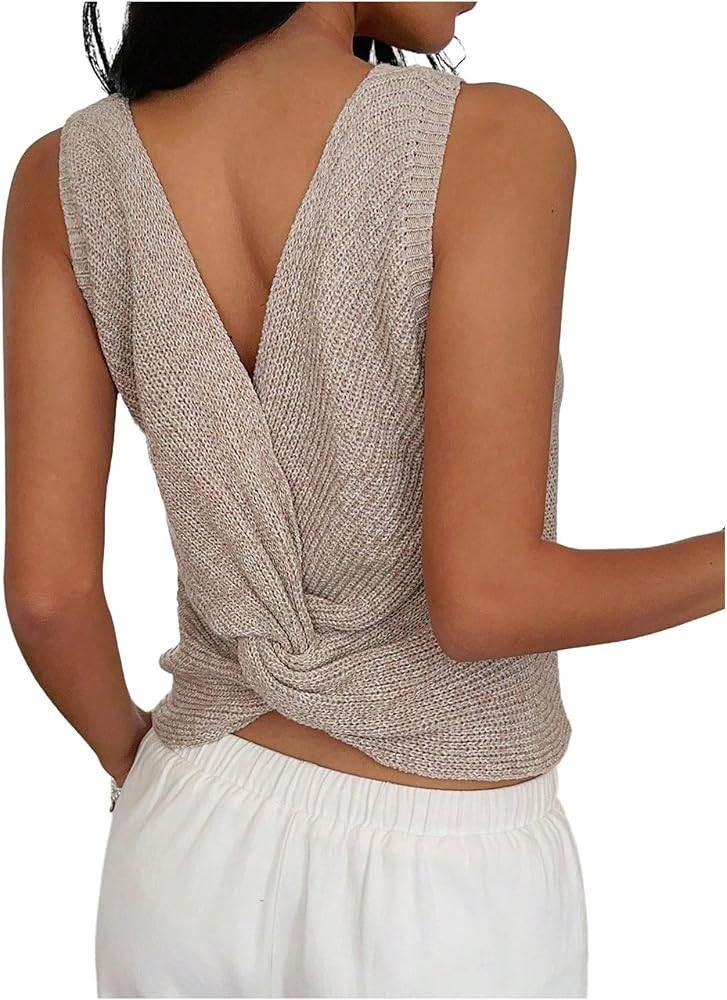 Verdusa Women's Twist Knot Sleeveless Sweater Vest Lightweight Knit Tops Summer Chic Outfits | Amazon (US)