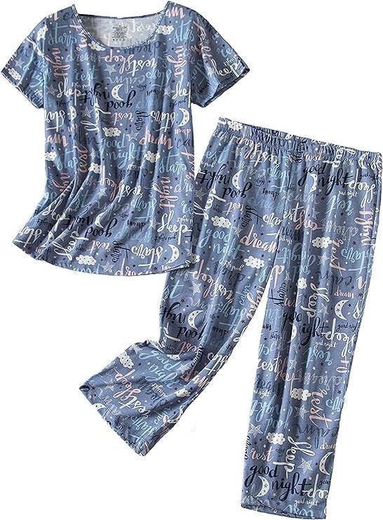 Women’s Pajama Set - Sleepwear Tops with Capri Pants Casual and Fun Prints Pajama Sets       Se... | Amazon (US)
