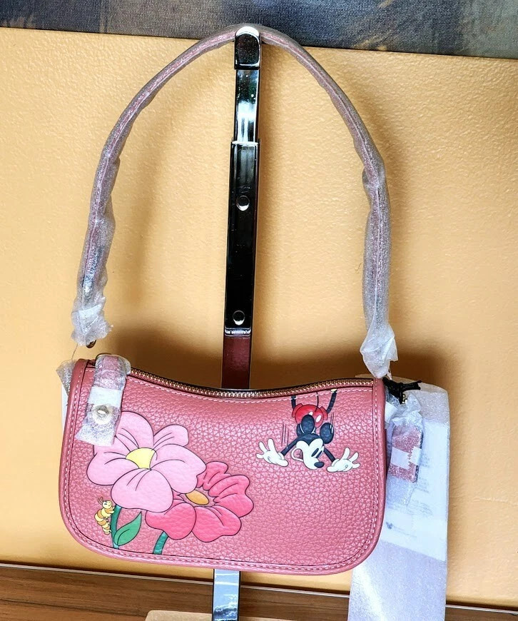Disney X Coach Swinger MICKEY Flowers 20 coral Regenerative Leather 100 yr NWT | eBay US