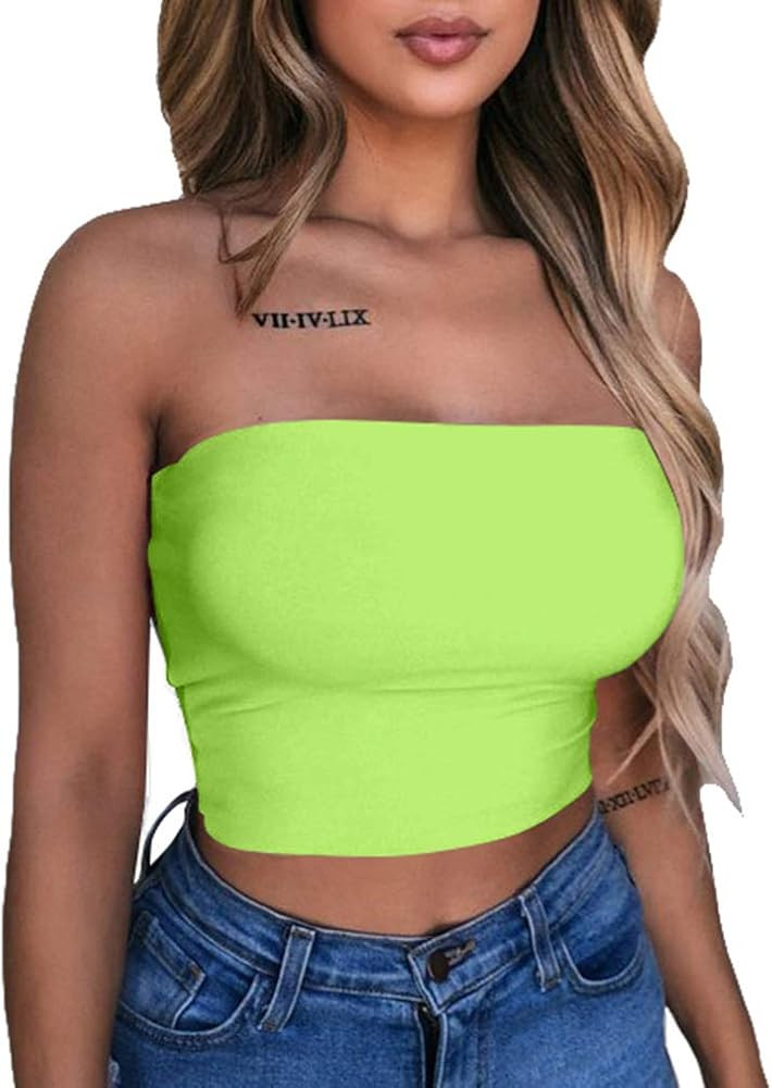 LAGSHIAN Women's Sexy Crop Top Sleeveless Stretchy Solid Strapless Tube Top | Amazon (US)