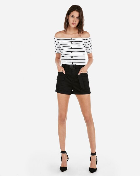 Olivia Culpo High Waisted Cargo Shorts | Express