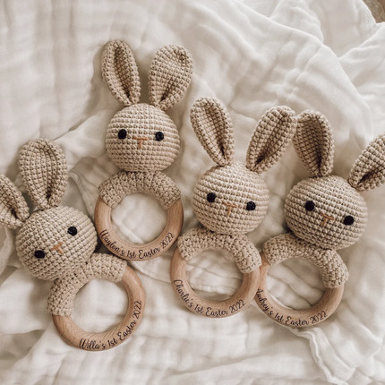 Click for more info about Baby's 1st Easter 2023 | Crochet Bunny Rattle | Teether | Easter Toy | Cotton Baby Toy