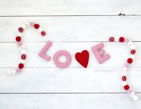 Valentines Felt Garland - Valentines Felt Ball Garland, Valentines Banner, LOVE Felt Ball Garland... | Etsy (US)