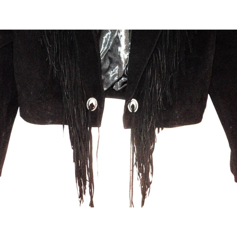 Vintage SCULLY Black Suede Leather Cropped JACKET Biker FRINGE - Etsy | Etsy (US)