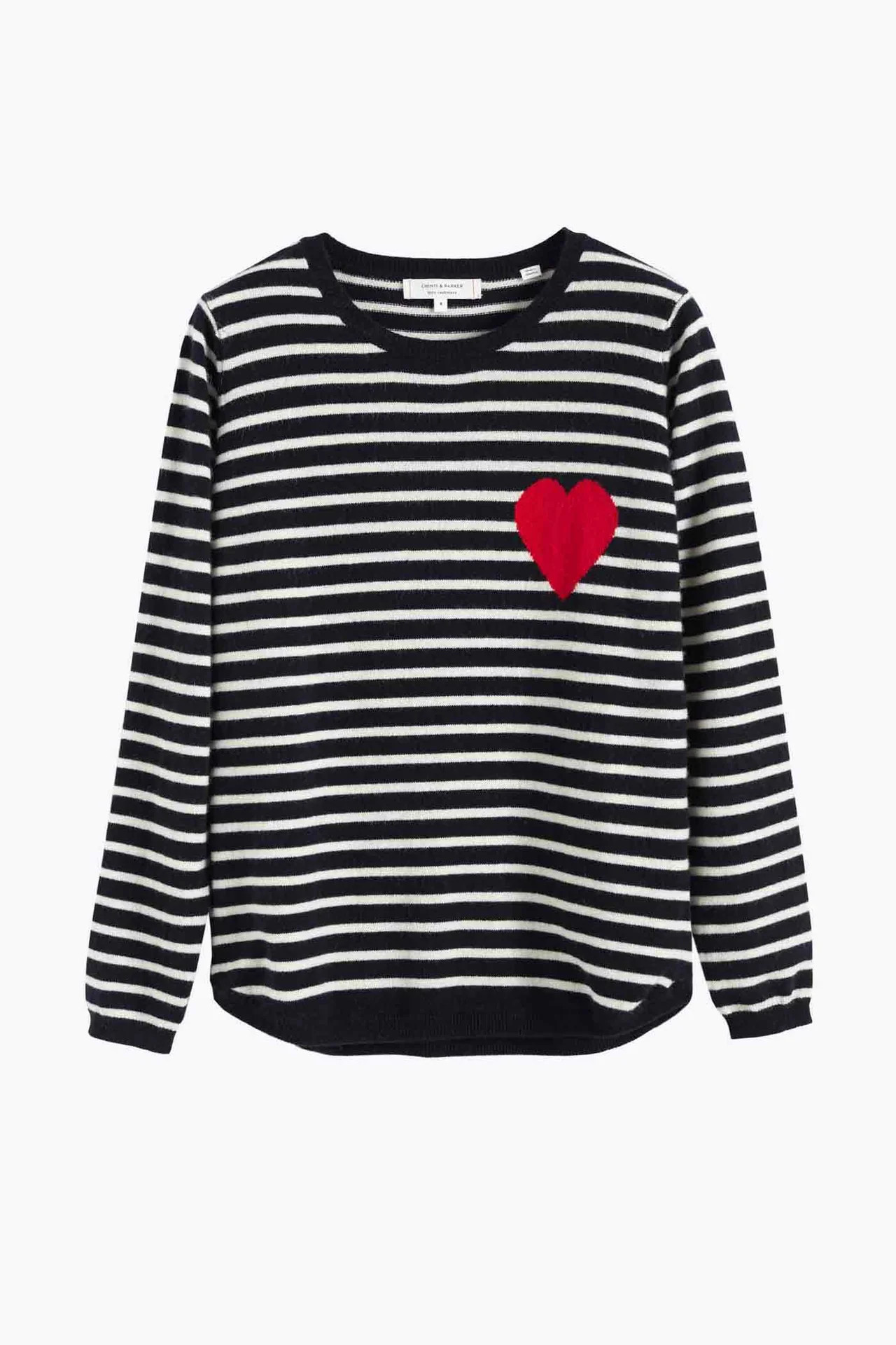 Navy-Cream Breton Heart Wool-Cashmere Sweater | Chinti & Parker