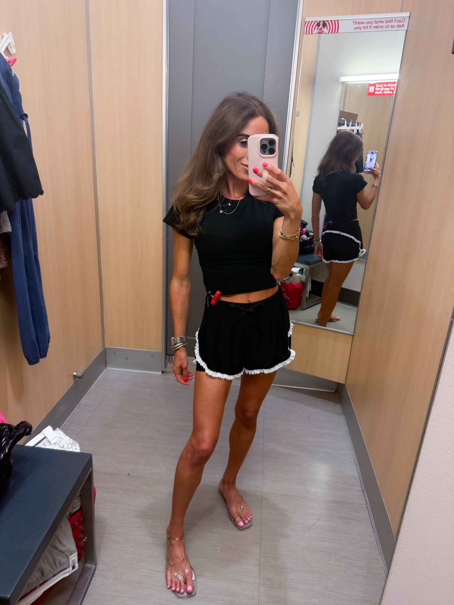 The cutest activewear shorts with a ruffle wearing size xs with black cropped tee

#LTKootd #LTKPetite