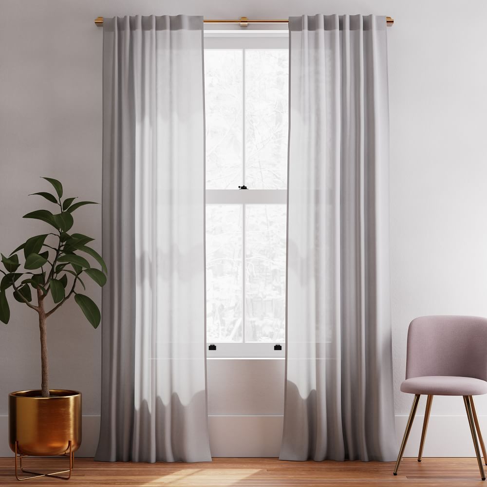 Sheer European Flax Linen Curtain - Stone Gray | West Elm (US)