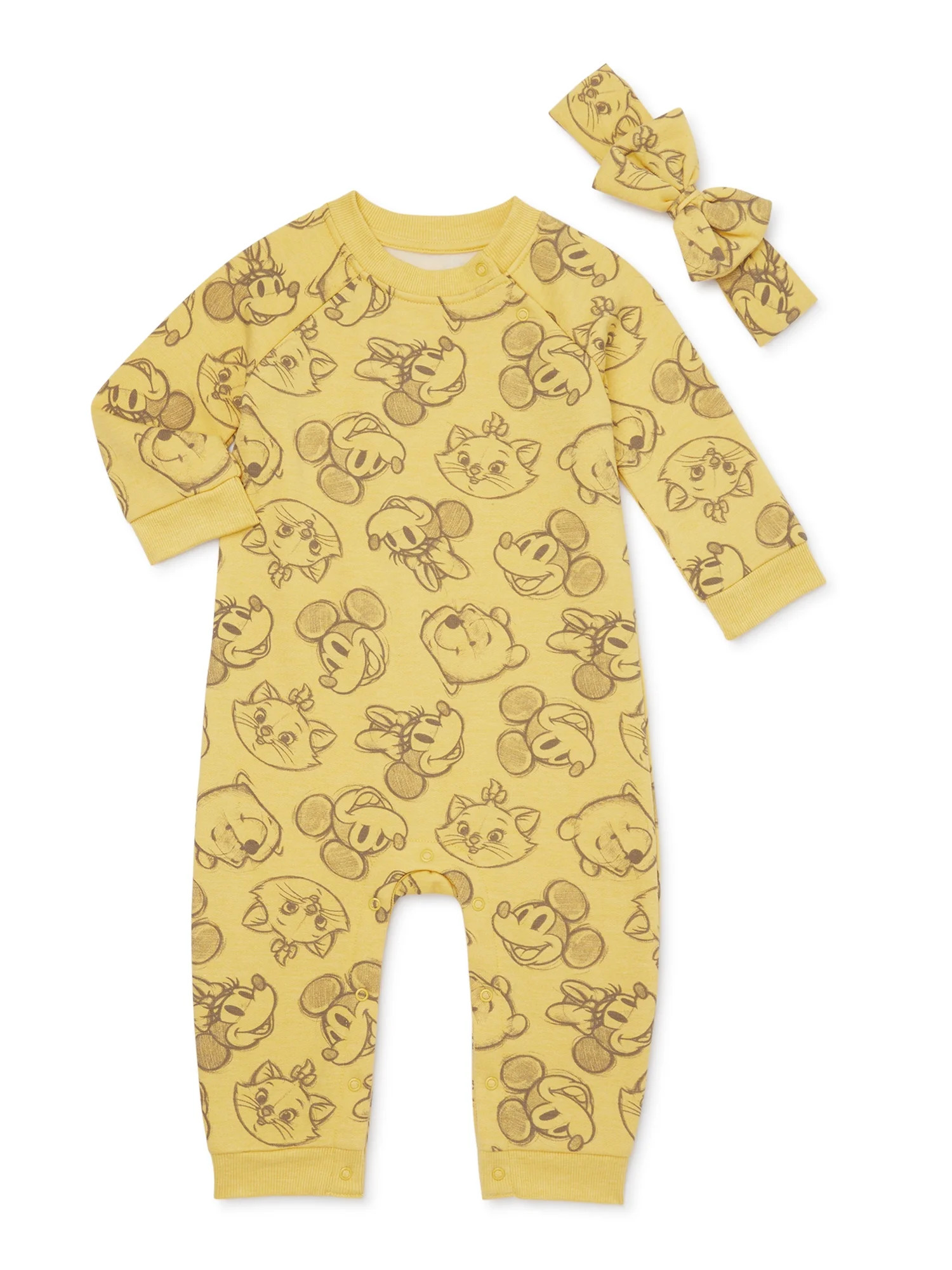 Disney Baby Girls Long Sleeve Romper and Headband, 2-Piece Set, Sizes 0/3 Months-24 Months | Walmart (US)