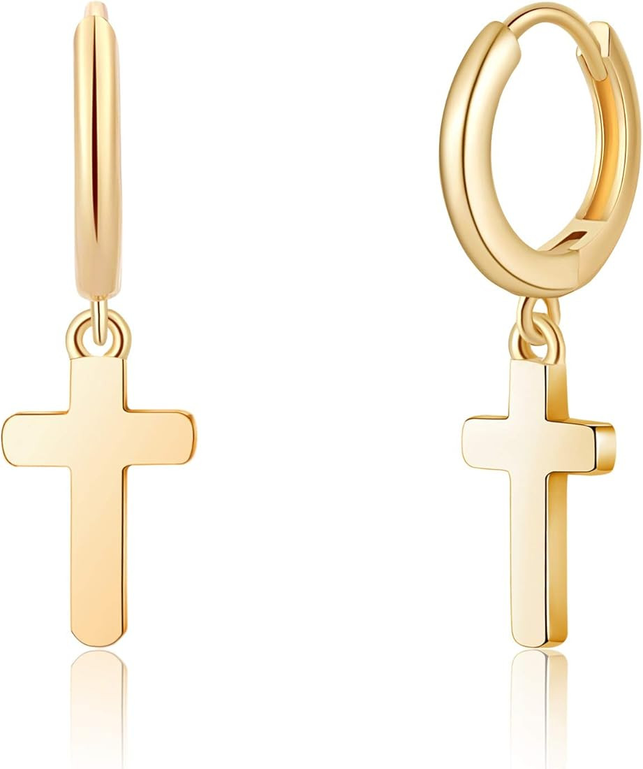 S925 Sterling Silver Post Huggie Hoop Earrings, 14K Gold Plated Small Dangle Hoop Earrings Hypoaller | Amazon (US)