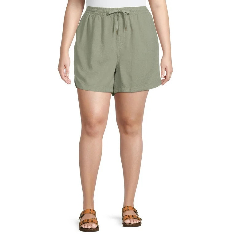 Terra & Sky Women's Plus Size Pull-On Drawstring Linen Shorts | Walmart (US)