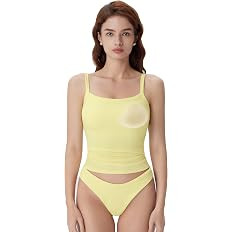 SUUKSESS Women Cotton Rib Padded Tank Tops Sleeveless Spaghetti Strap Square Neck Tops Summer Cam... | Amazon (US)