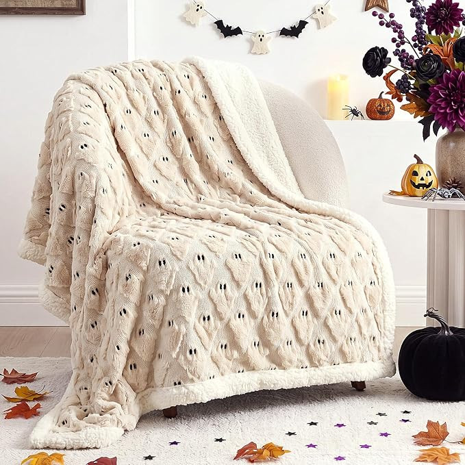 Halloween Sherpa Throw Blanket 3D Ghost Pumpkin Blanket Double-Sided Thick Soft Plush Fluffy Spoo... | Amazon (US)