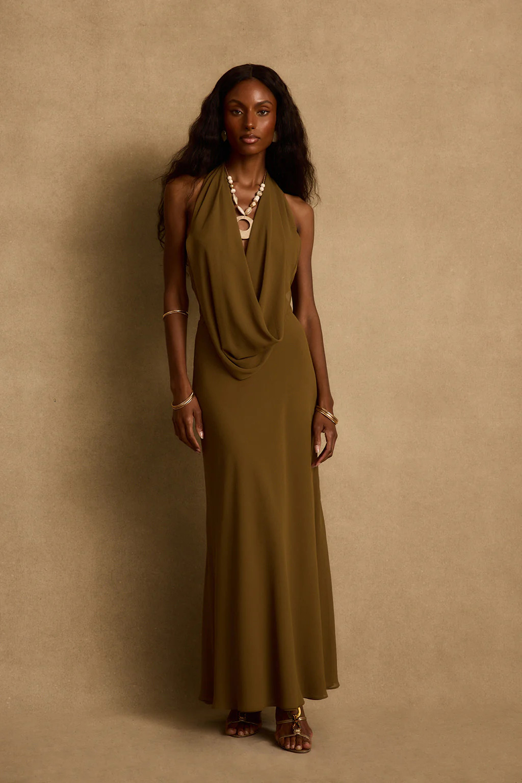 Zela Olive Cowl Maxi Dress | 12th Tribe