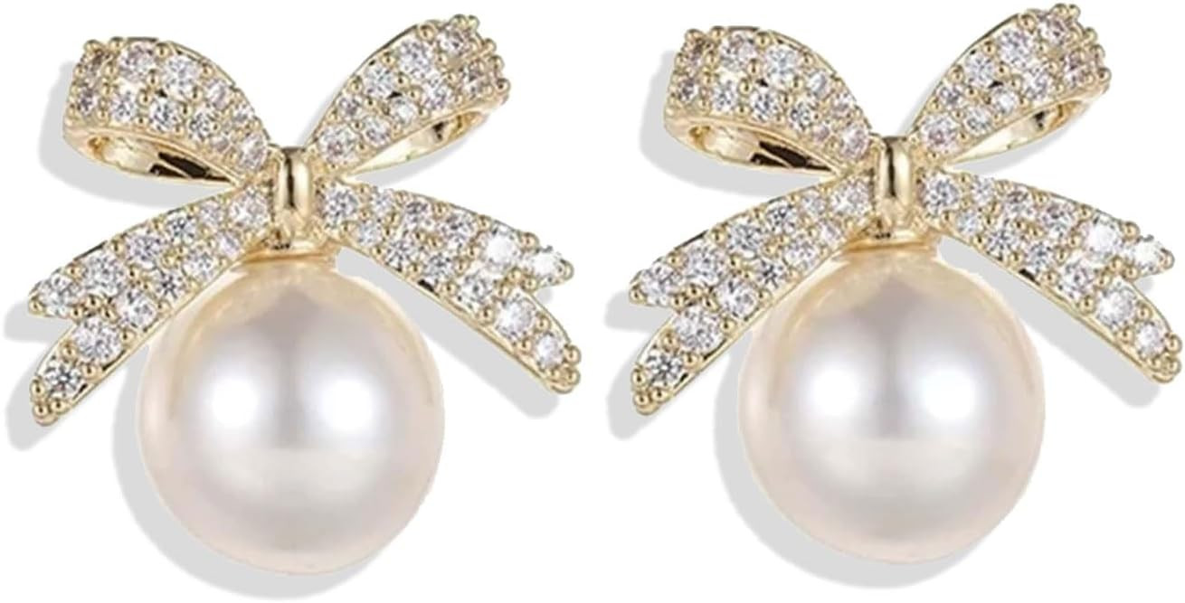 Christmas Earrings For Women Pearl Bow Earrings Xmas Jewelry Holiday Outfits Stocking Stuffers Ch... | Amazon (US)