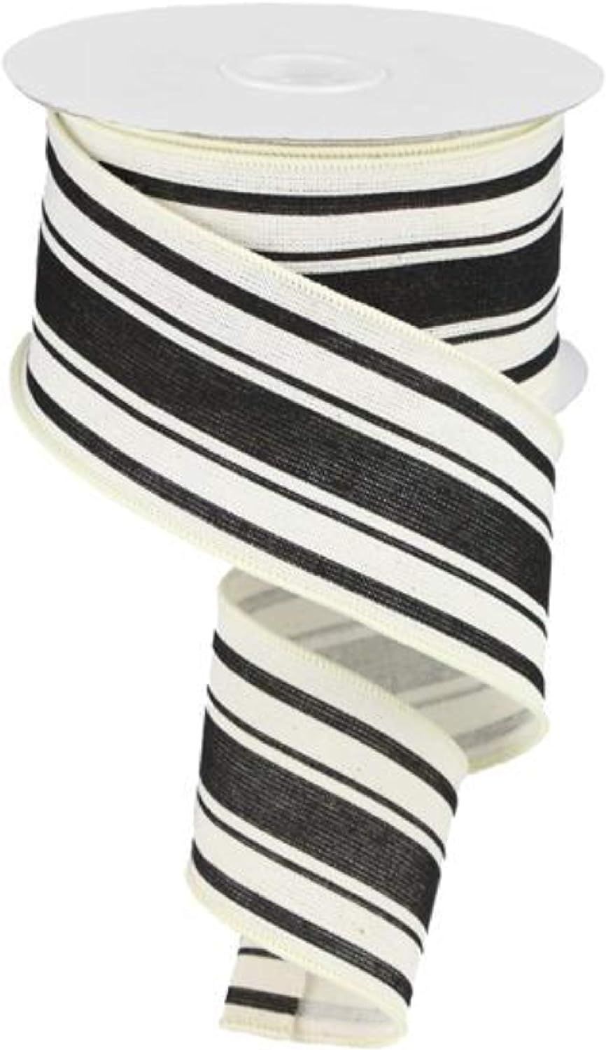Farmhouse Stripe on Cotton Wired Edge Ribbon - 2.5 Inches x 10 Yards (Ivory, Black) | Amazon (US)