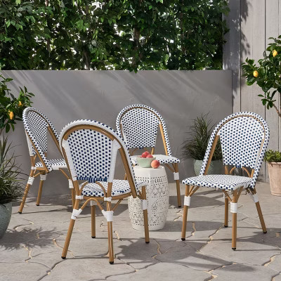 GDFStudio Brandy Outdoor Wicker Weave Bistro Chairs (Set of 4), Blue | Target