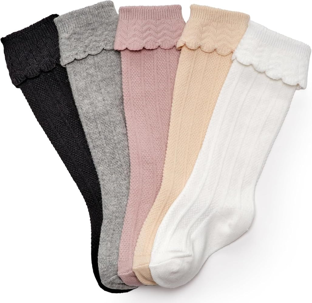 CozyWay Baby & Toddler Knee High Socks For Baby Girls Multi Color - 5 Pack | Amazon (US)
