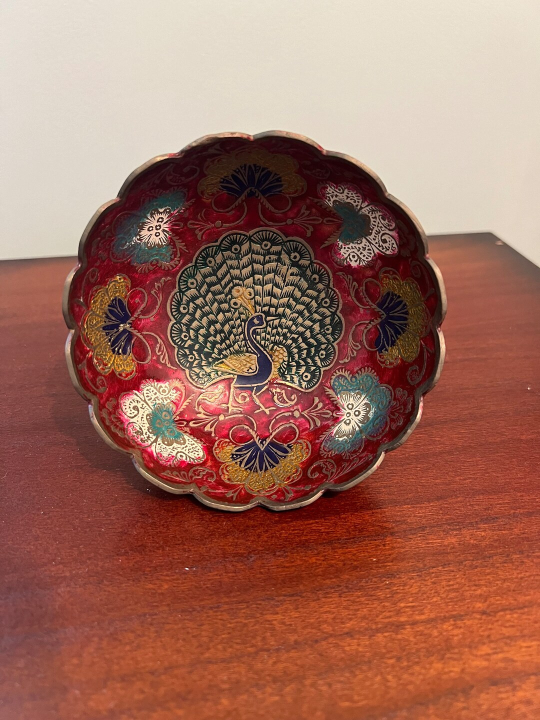 Vintage Brass Enameled Peacock Bowl - Etsy | Etsy (US)