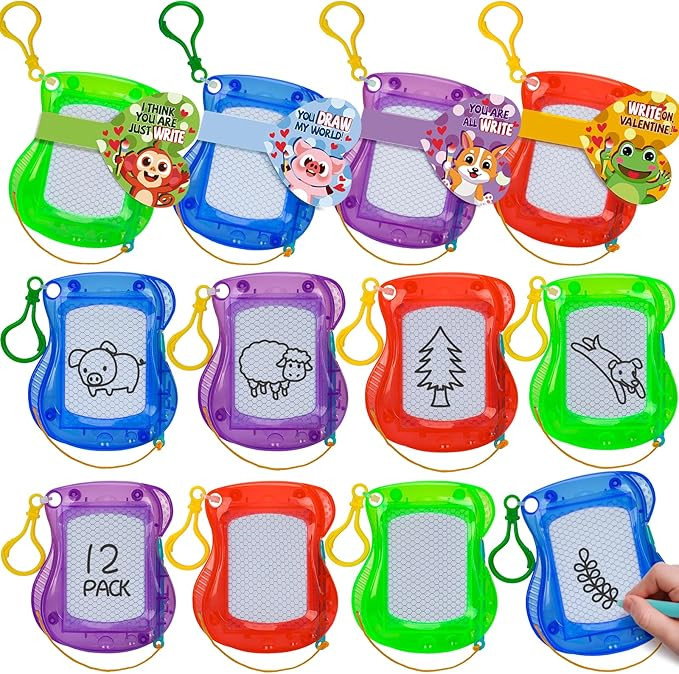 12 Pack Valentines Day Gifts for Kids, Mini Magnetic Drawing Board with Valentines Day Cards for ... | Amazon (US)