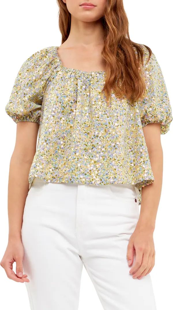 Free the Roses Floral Sequin Puff Sleeve Top | Nordstrom | Nordstrom