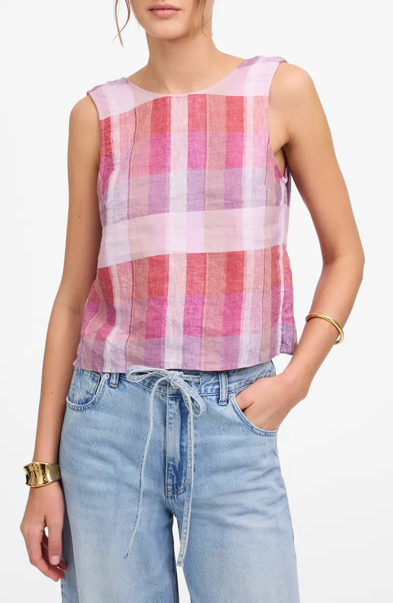 Madewell Plaid Tie Back Linen Tank Top | Nordstrom | Nordstrom