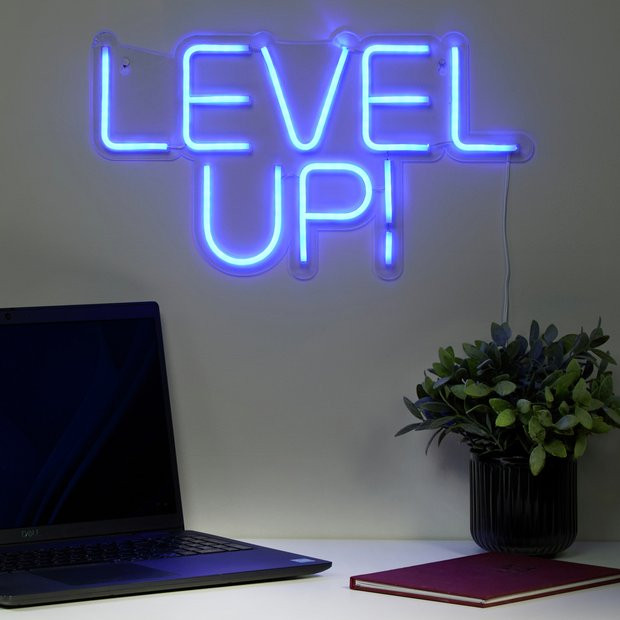 Buy Searchlight Gaming Level Up Neon Effect LED Wall Light-Blue | Wall lights | Argos | argos.co.uk