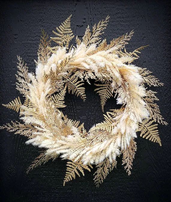 Gold Pampas and Fern Wreath Boho Chic Wall Decor Neutral - Etsy | Etsy (US)