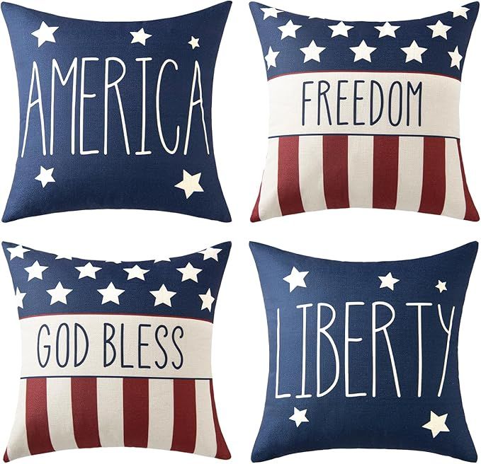 MIULEE 4th of July Decorative Pillow Covers 18x18 inch Pack of 4 Independence Memorial Day Throw ... | Amazon (US)