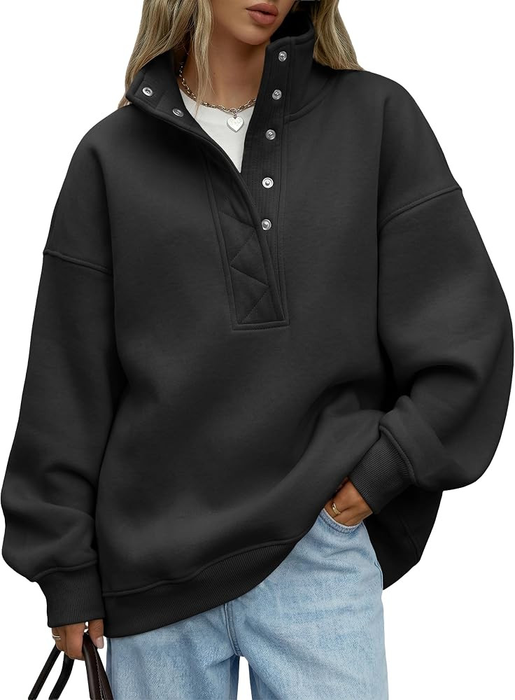 Trendy Queen Womens Oversized Sweatshirts with Snap Button Henley Collar | Amazon (US)
