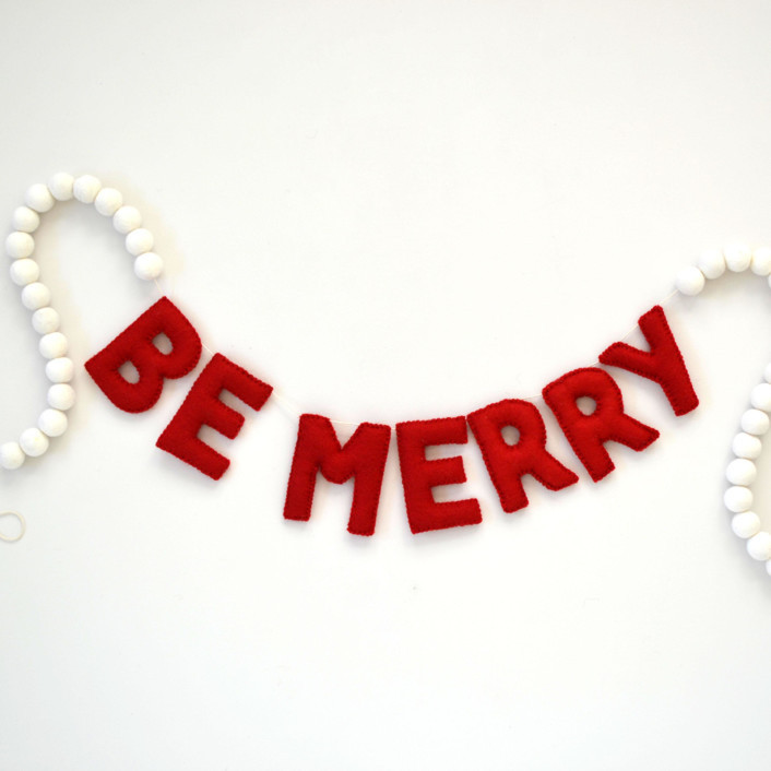 Felt Christmas Garland, BE MERRY & White Felt Balls Garlands | Minted