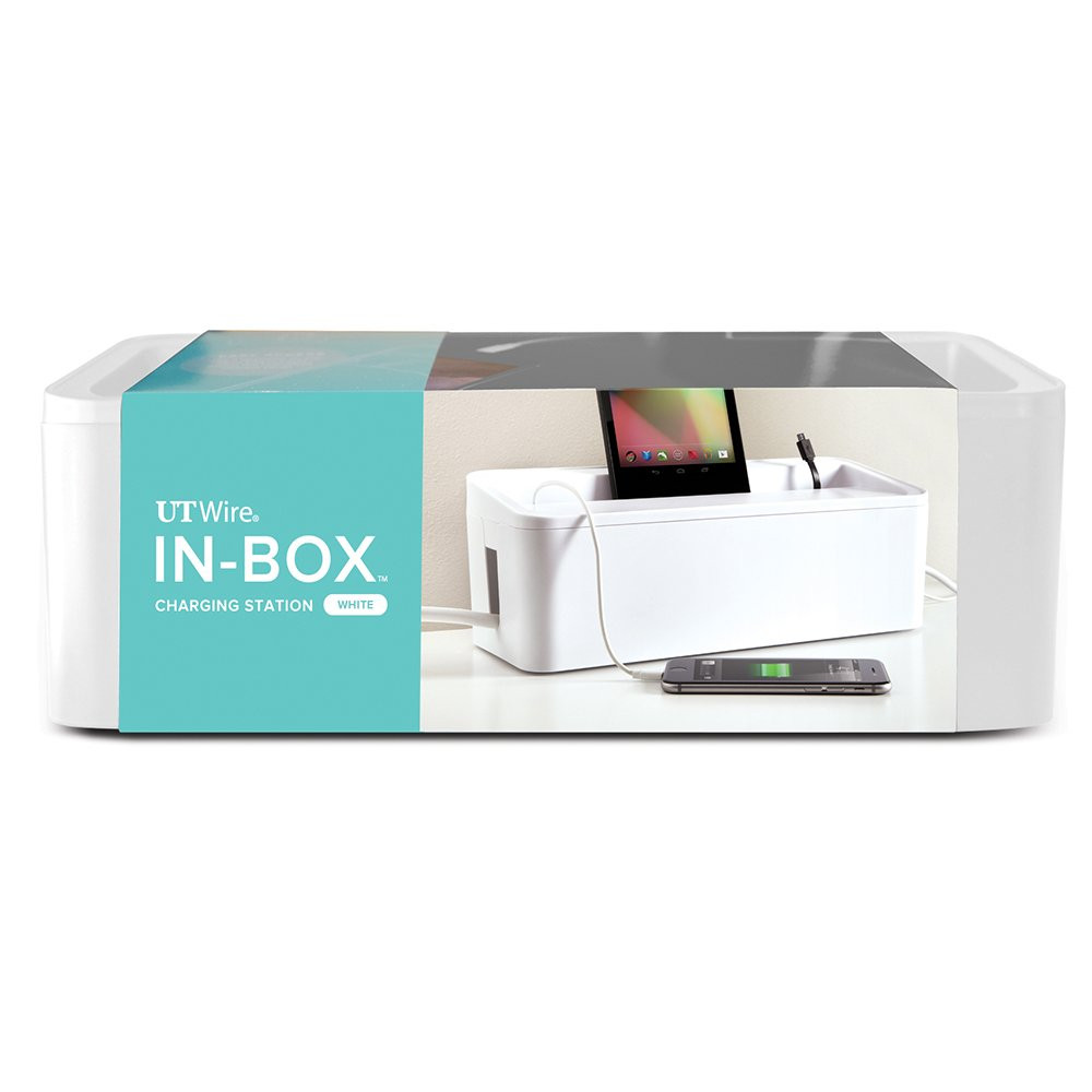 in-Box Desktop Mobile Charging Station & Power Strip Organizing Box, White | Amazon (US)