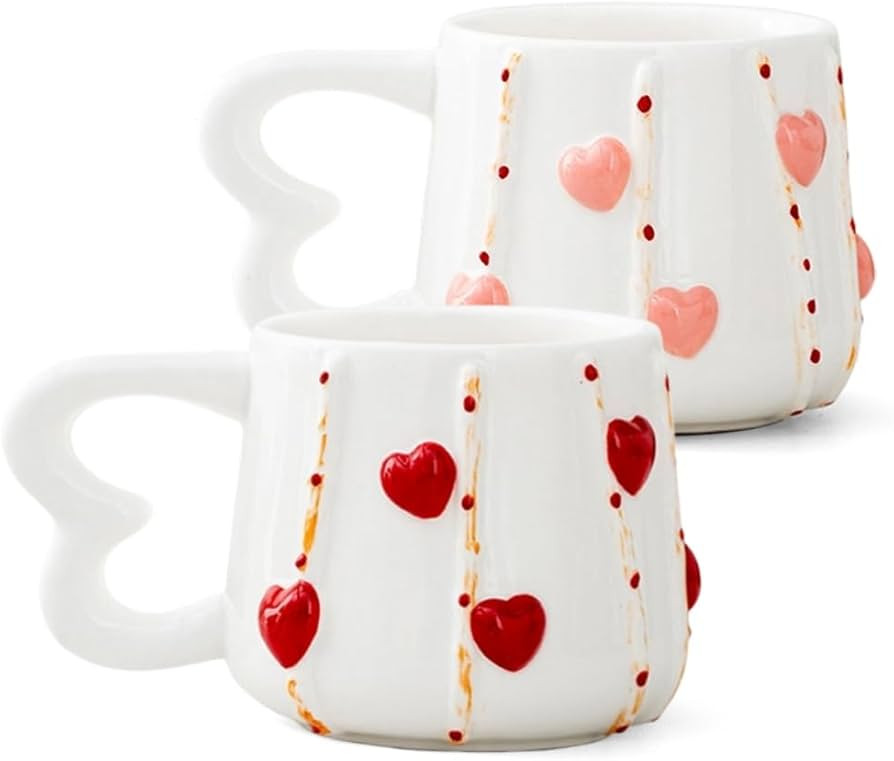 Valentine's Day Ceramic Coffee Cups 12 oz Valentine Mugs with Handle Red Pink Heart Coffee Mug Be... | Amazon (US)