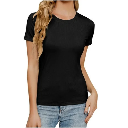 Zodggu Basic Tees T-Shirts for Women 2023 Save Big Fashion Crew Neck Shirts Slim Flowy Casual Dressy | Walmart (US)