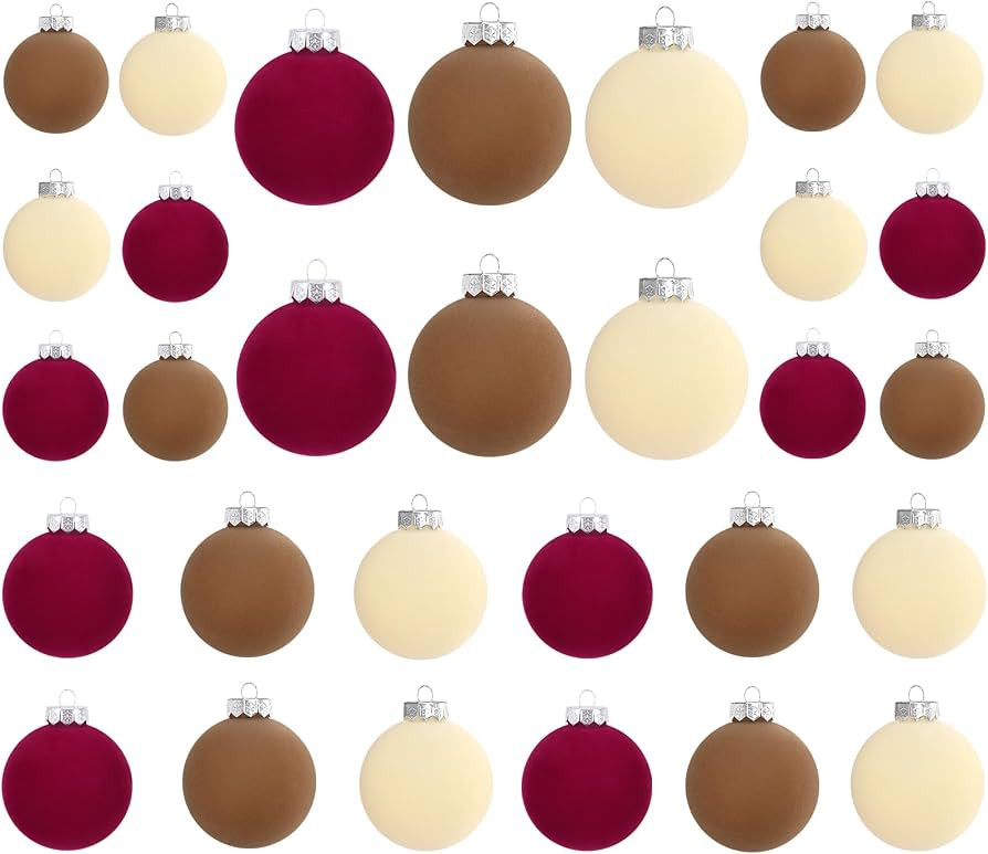 Waipfaru 30 Pcs Velvet Christmas Ornaments, Brown Red Neutral, Mixed Sizes (3.9, 3.1, 2.8 Inches)... | Amazon (US)