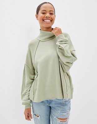 AE Textured Mock Neck Sweatshirt | American Eagle Outfitters (US & CA)