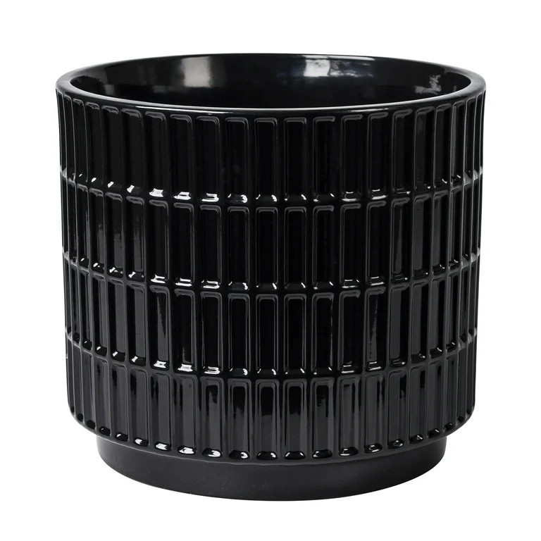 Mainstays 6" x 6" x 5.5" Round Black Ceramic Grid Plant Planter | Walmart (US)
