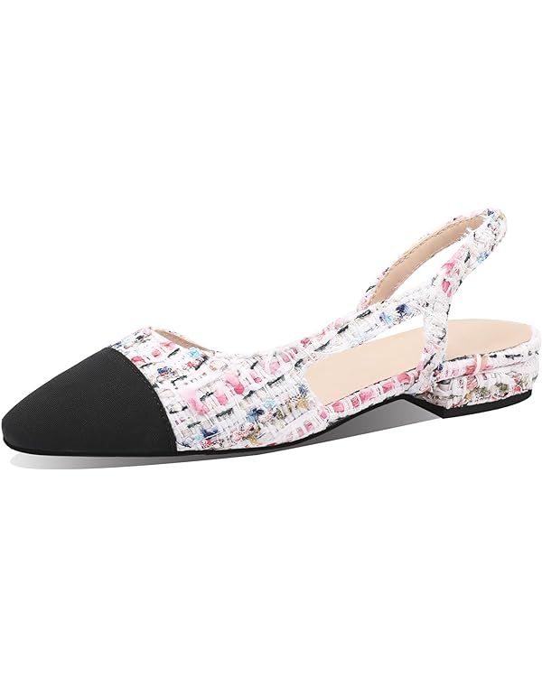 JiaBinji Slingback Flats for Women Two Tone Closed Round Toe Casual Pumps | Amazon (US)