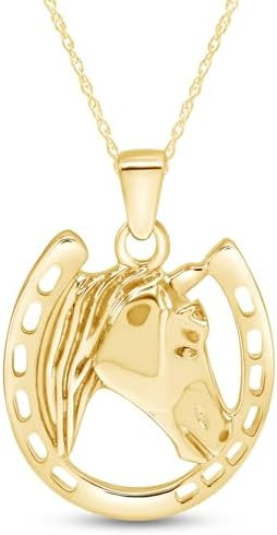 Jewel Zone US 14k Gold Over Sterling Silver Horse face and Horseshoe Pendant Necklace Charm | Amazon (US)