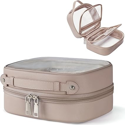 Clear Cosmetic Bag Double Layer 4 Compartments Travel Toiletry Bag Clear Makeup Bag Case with Zip... | Amazon (US)