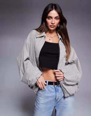 River Island check bubble hem bomber jacket in cream | ASOS | ASOS (Global)