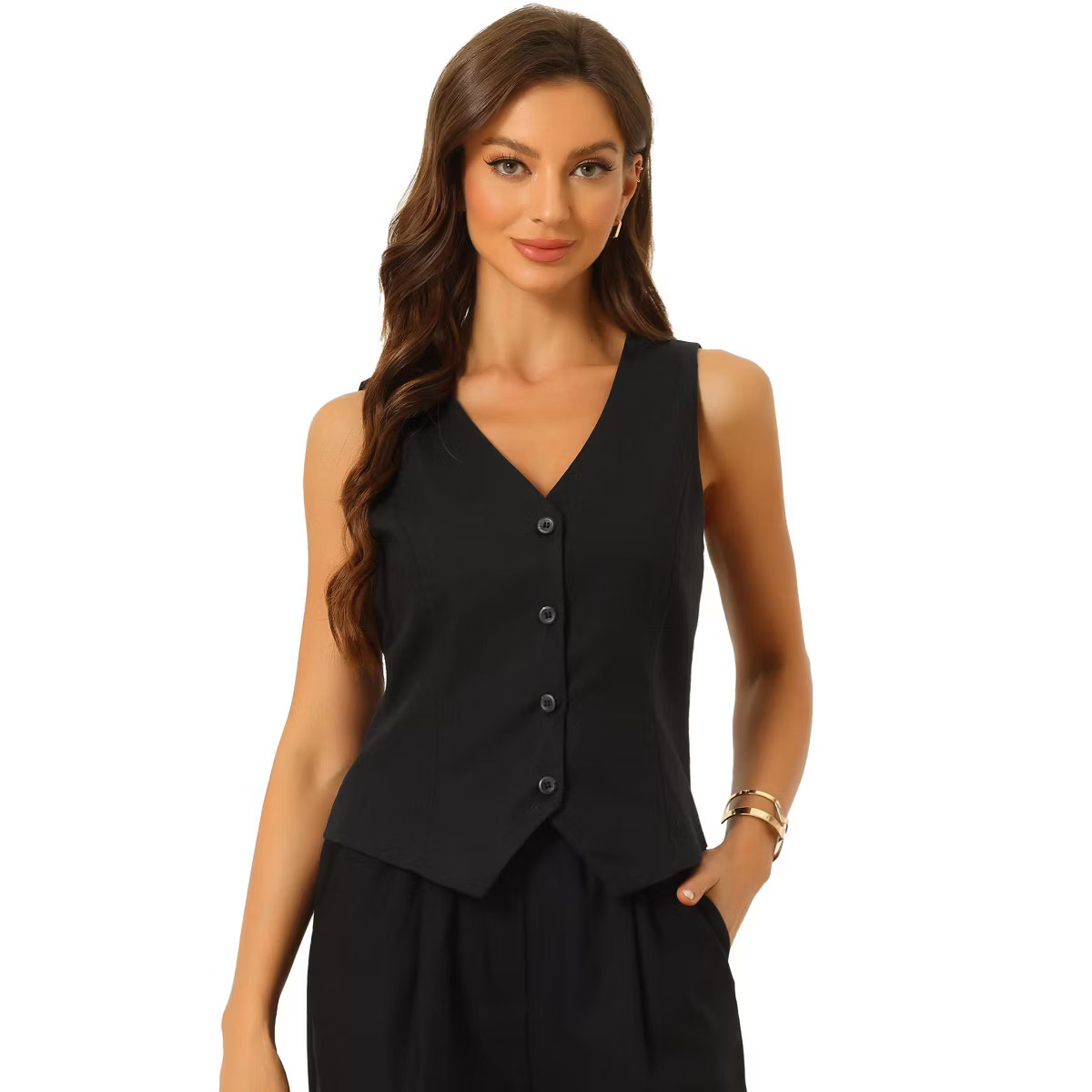 Allegra K Women's Fashion Sleeveless Button Down V Neck Crop Summer Vest | Target