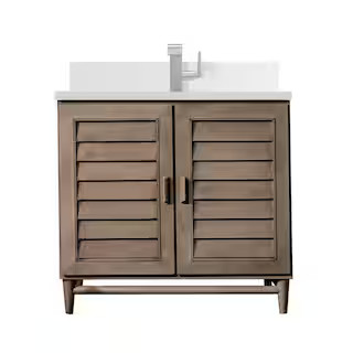 Portland 36.0 in. W x 23.5 in. D x 34.3 in. H Single Bathroom Vanity in Whitewashed Walnut with W... | The Home Depot