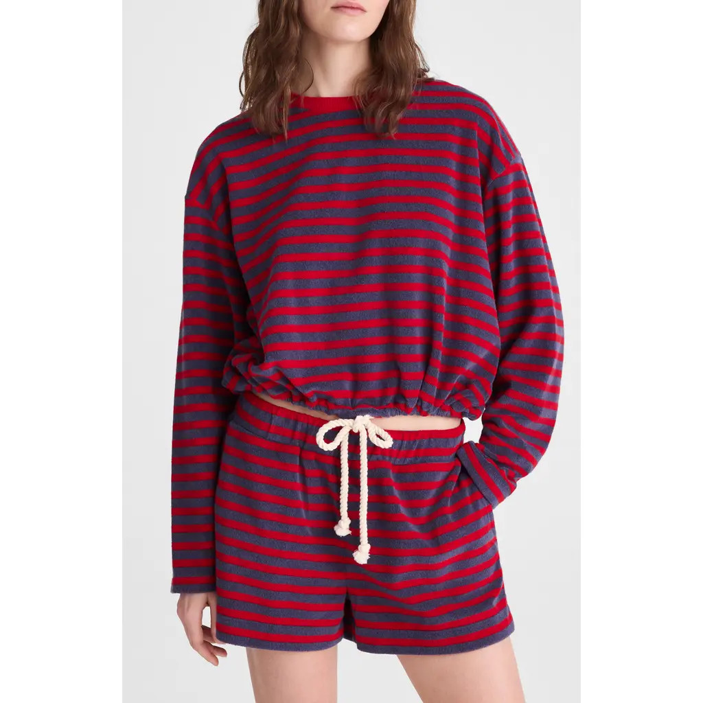 Madewell Tie-Waist Top in Terry in Red Navy at Nordstrom, Size X-Large | Nordstrom