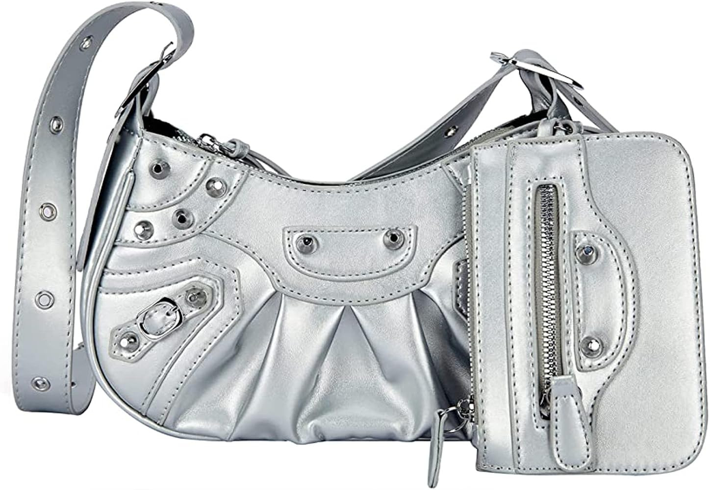 SIWWBW Women Hobo Bags Punk Style Rivet Satchel Handbags PU Leather Shoulder Purses with Half Moo... | Amazon (US)