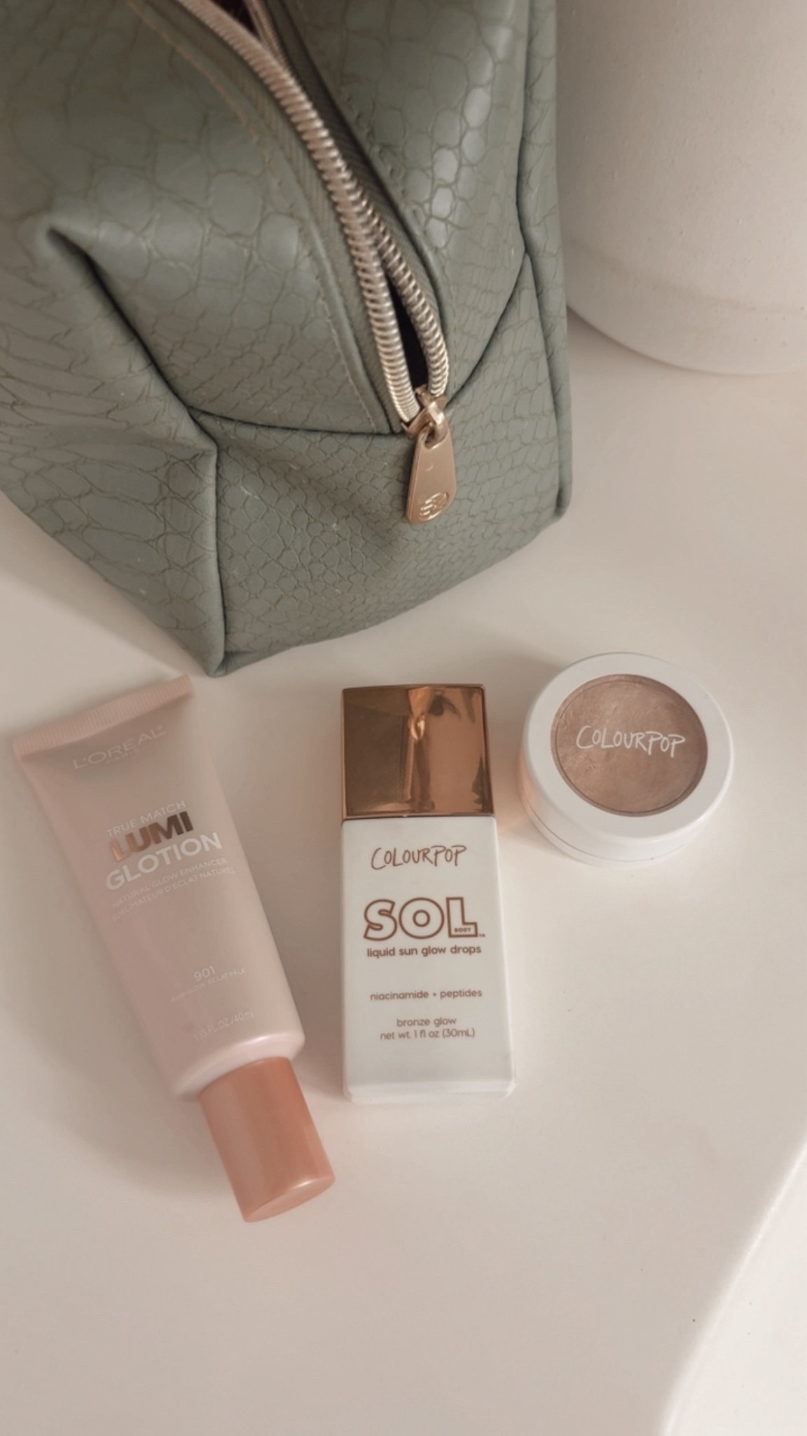 These three makeup items save my dull, winter skin. I use the color pop highlighter as a base eyeshadow, the SOL sun glow drops as a bronzer on my cheeks and forehead, and the lumi lotion all over my face under my foundation. 

#LTKselfcare #LTKOver40 #LTKBeauty