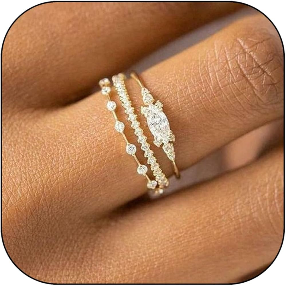 Stackable Gold Rings for Women Set Dainty 14K Trendy Gold Plated Non Tarnish Stacking Cubic Zirco... | Amazon (US)