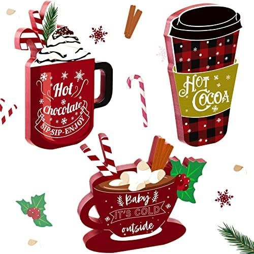 Warm Winter Wood Sign 3 Pieces Wood Hot Cocoa Bar Decoration Christmas Tabletop Wooden Block Sign... | Amazon (US)